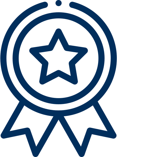 A blue award with a star on it.