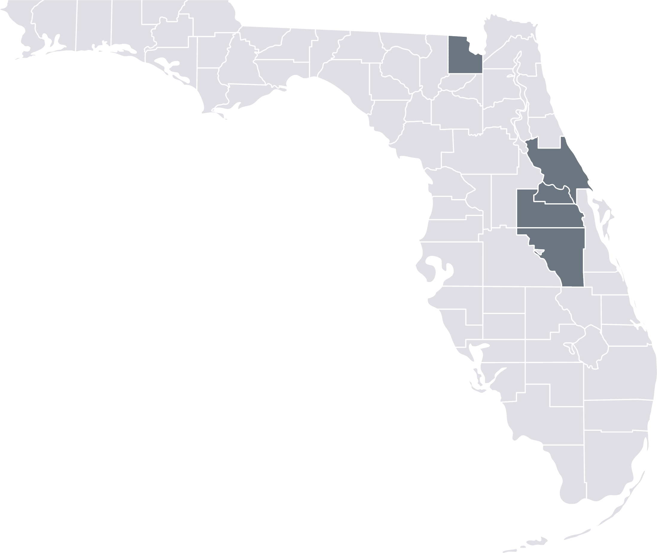 A map of florida with the locations highlighted.